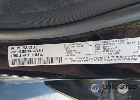 2023 Ram 1500 Big Horn/Lone Star z USA, uszkodzony, nr VIN 1C6SRFFT0PN628342